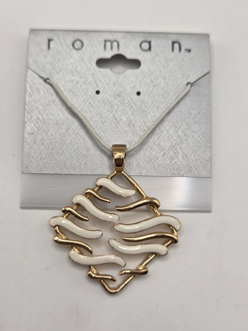 1596. Roman Gold-Tone Pendant Necklace with White Enamel Accents